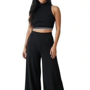 Free People FP Movement Blue Wide Leg Pants & Tank set w/White Trim Size 4 EUC